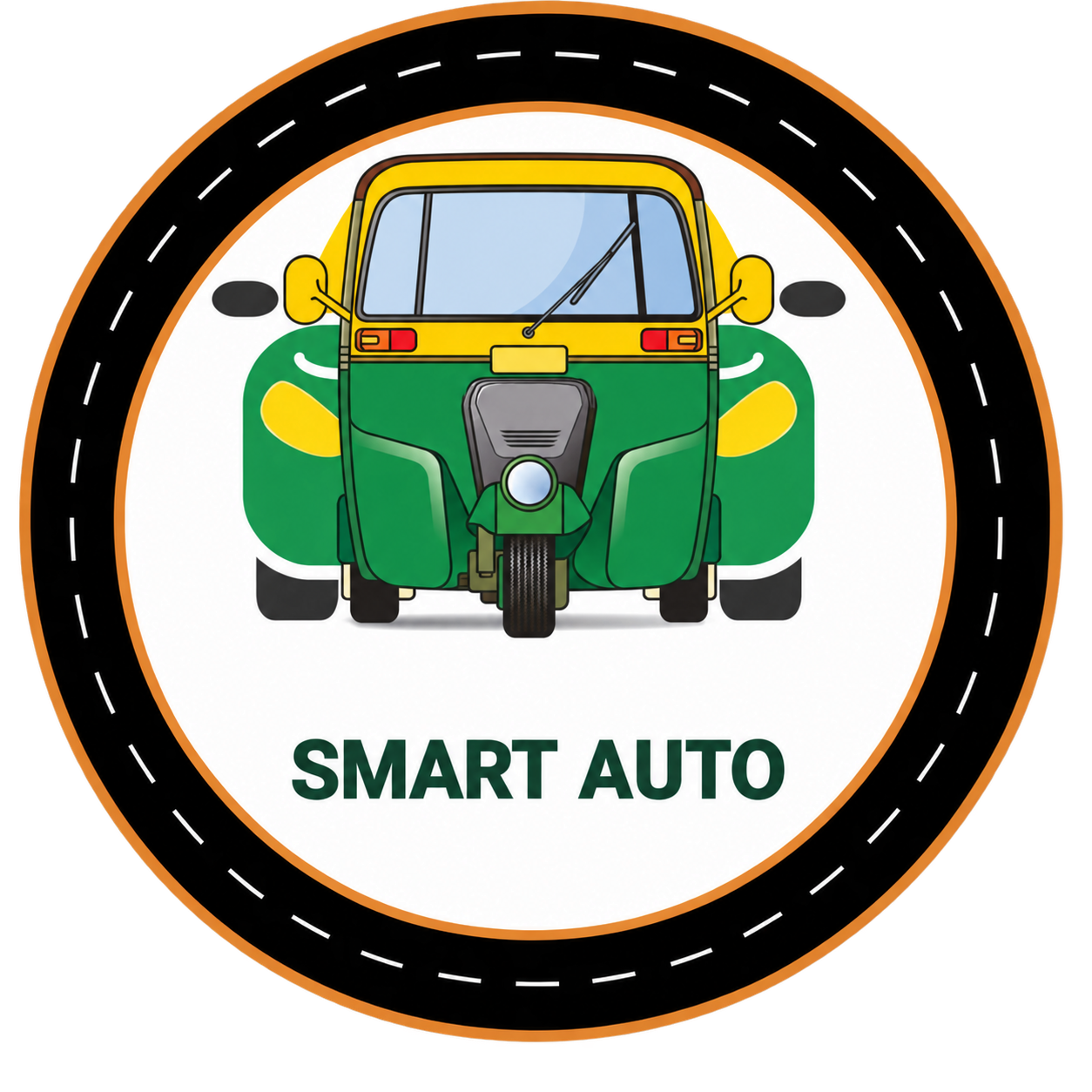 Smart Auto circular road and auto rickshaw logo
